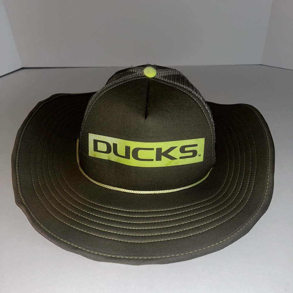 Cowbucker Full Billed Organ Ducks Hat. Gray And Lime Green.